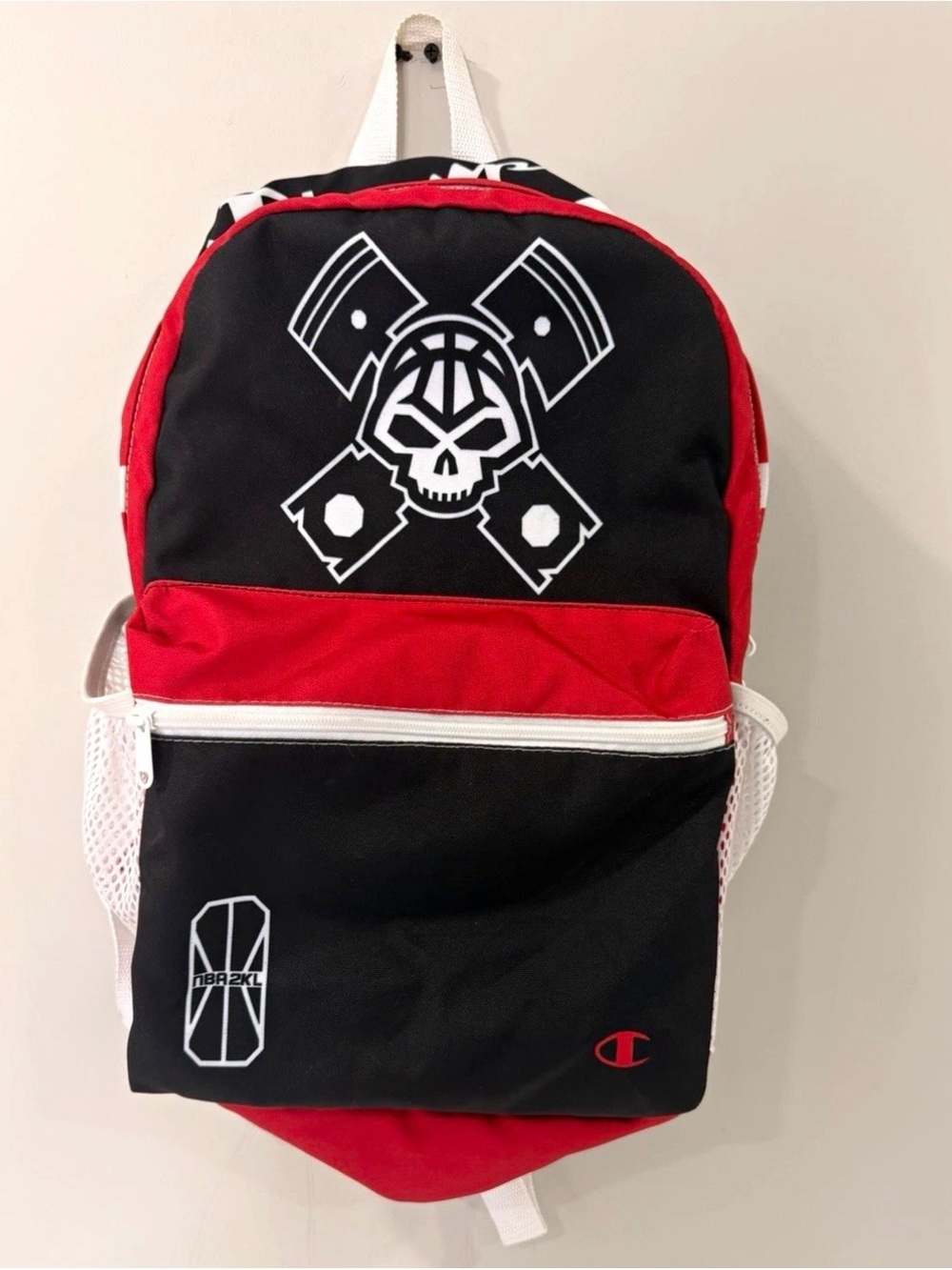 Champion Kids Small Backpack Black/Red/White 10L Mesh Pocket Zip Model U402NN